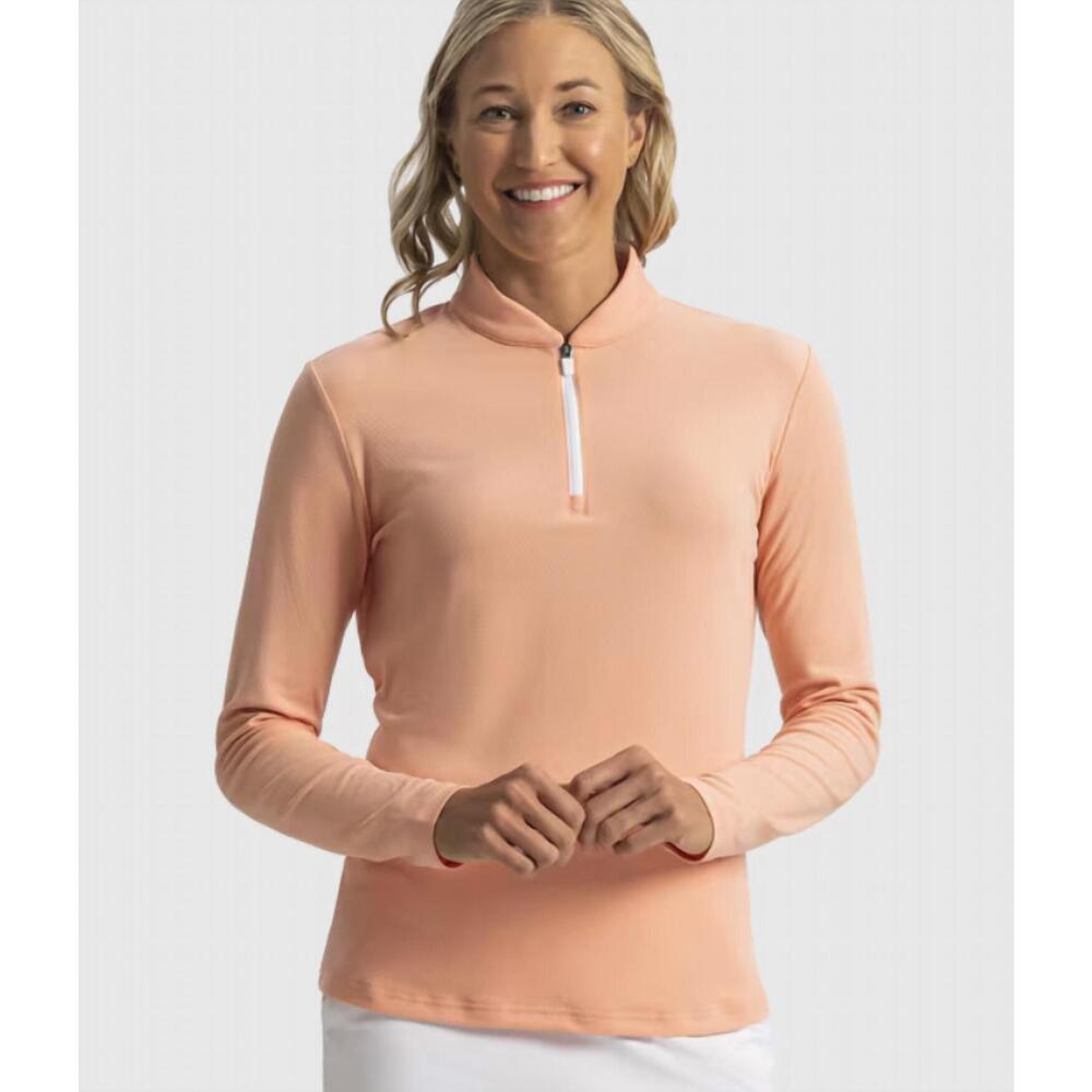 NEW FOOTJOY women's blade collar mid-layer 1/4 zip sweater in desert peach